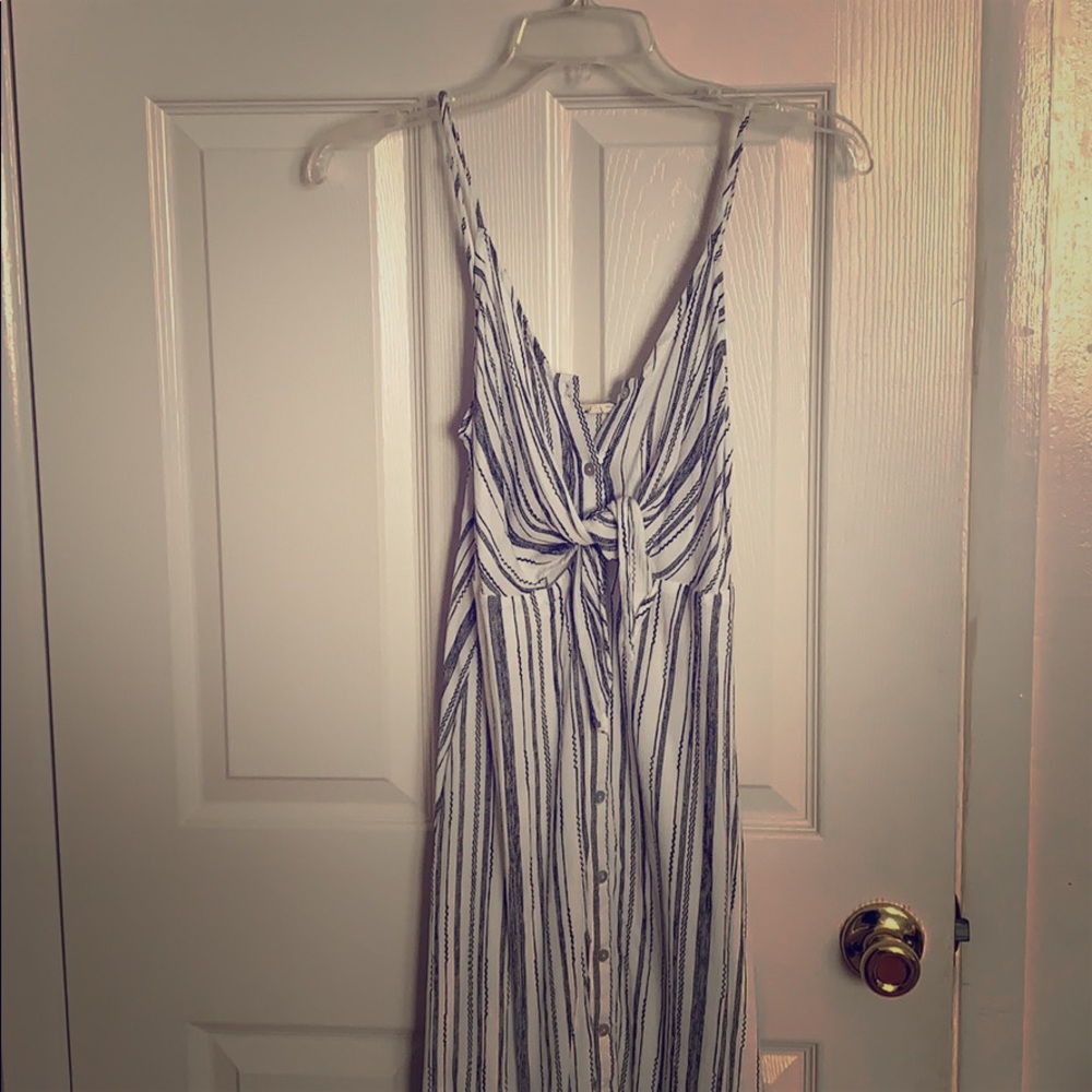 B&W Patterned Spaghetti Strap Button Down Dress